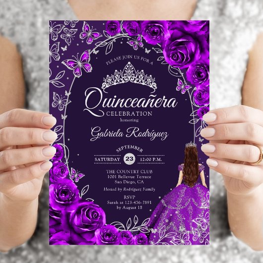 Quinceanera Lila Silber Einladung
