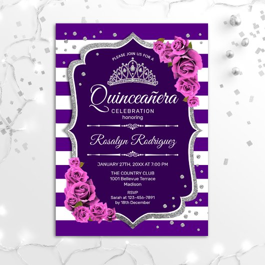 Quinceanera - Lila Silber Einladung