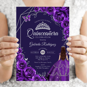 Quinceanera Lila Silber Kleid Floral Einladung