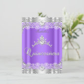 Quinceanera Lila Silver Diamond Tiara 15. Party Einladung (Stehend Vorderseite)