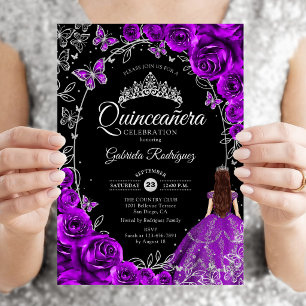 Quinceanera Lila Silver Floral Einladung
