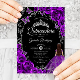 Quinceanera Lila Silver Floral Einladung
