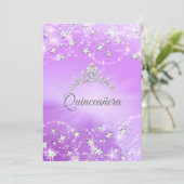Quinceanera Lila Silver Sparkle Tiara Stars Einladung (Stehend Vorderseite)