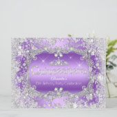 Quinceanera Lila Silver Tiara Winter Wonderland Einladung (Stehend Vorderseite)