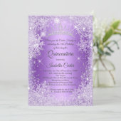 Quinceanera Lila Snowflake Winter Wonderland Einladung (Stehend Vorderseite)