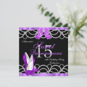 Quinceanera Lila Sweet 15 Party Glitzer Black Einladung (Stehend Vorderseite)
