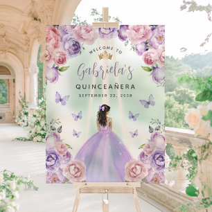 Quinceañera Lila Tüll Blumen Begrüßung Acrylschild