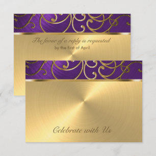 Quinceanera Lila und Gold Filigree Wirbel Einladung