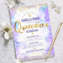 Quinceañera Lila Wasserfarbe Goldfolie Elegant