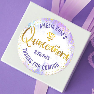 Quinceañera Lila Wasserfarbe Goldfolie Elegant Runder Aufkleber