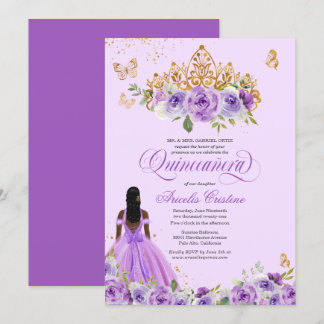 Quinceañera Lila Watercolor Rose Schmetterling Einladung
