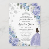 Quinceañera Lila weißblauer Blauer Winter Schnee Einladung (Vorne/Hinten)