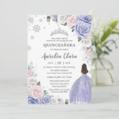 Quinceañera Lila Weißrosa Blütenschnee Einladung (Stehend Vorderseite)