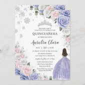 Quinceañera Lila Weißrosa Blütenschnee Einladung (Vorne/Hinten)