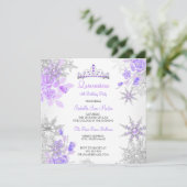 Quinceanera Lila Winter Wonderland Schneeflocke Einladung (Stehend Vorderseite)