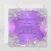 Quinceanera Lila Winter Wonderland Schneeflocken Einladung (Rückseite)