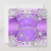 Quinceanera Lila Winter Wonderland Schneeflocken Einladung (Vorderseite)