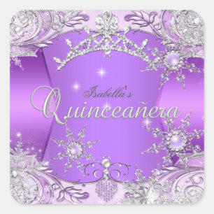 Quinceanera Lila Winter Wonderland Schneeflocken Quadratischer Aufkleber