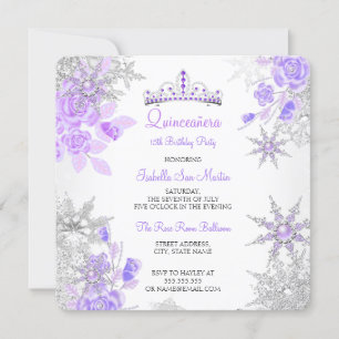 Quinceanera Lila Winterwunderland Schneeflocke Einladung
