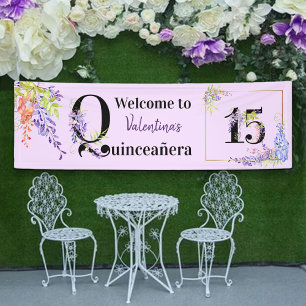 Quinceanera Lila Wisteria Blumen Nummer 15 Banner