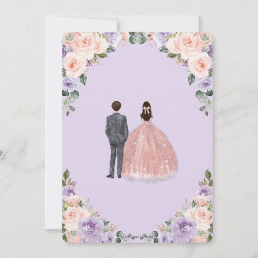 Quinceañera Lilac Blush Blume Twins Boy Girl Einladung (Rückseite)
