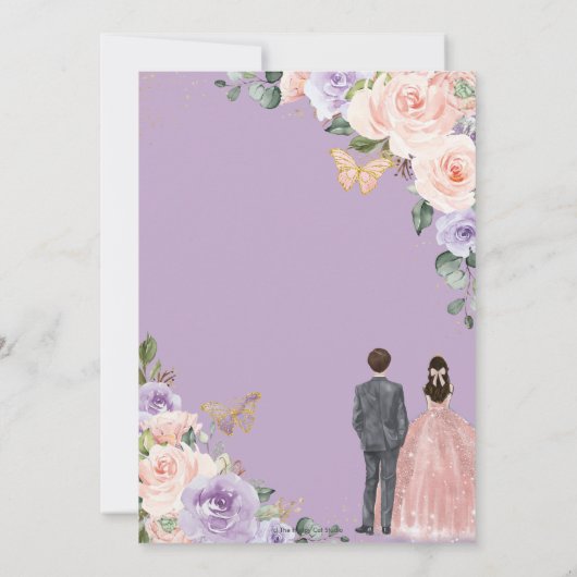 Quinceañera Lilac Blush Floral Twins Boy Girl Einladung (Rückseite)