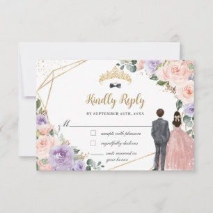 Quinceañera Lilac Blush Floral Twins Boy Girl RSVP Karte