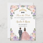 Quinceañera Lilac Blush Floral Twins Boy Girl Save The Date (Vorderseite)