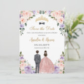 Quinceañera Lilac Blush Floral Twins Boy Girl Save The Date (Stehend Vorderseite)