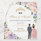 Quinceañera Lilac Blush Floral Twins Boy Girl Weinetikett (Einzelnes Label)