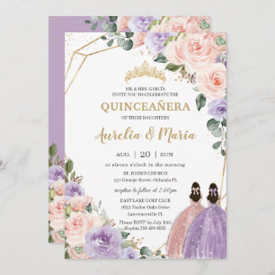 Quinceañera Lilac Blush Rose Gold Twins Einladung