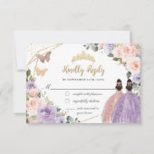 Quinceañera Lilac Blush Rose Gold Twins RSVP Karte (Vorderseite)