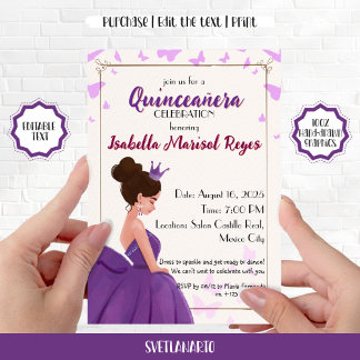 Quinceañera Lilac Elegante Prinzessin Einladung