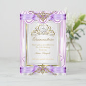 Quinceanera Lilac Lavender Lila Gold White Einladung (Stehend Vorderseite)