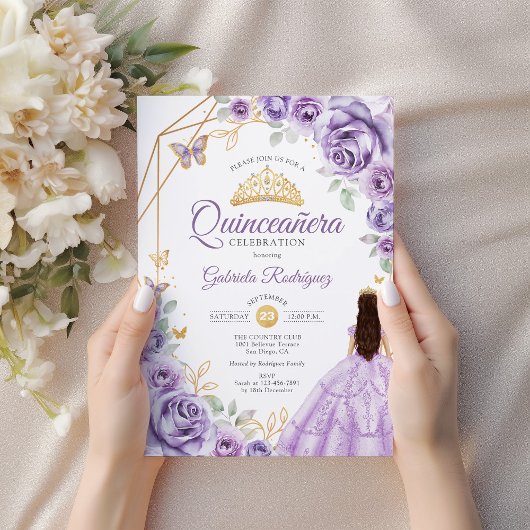 Quinceanera Lilac Lila Dress Floral Einladung