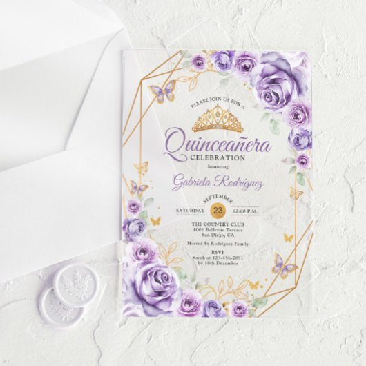 Quinceanera Lilac Lila Floral Acryleinladungen