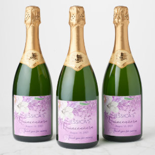 Quinceanera Lilac Lila Floral Champagne Schaumweinetikett