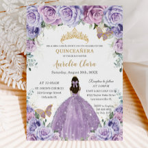 Quinceañera Lilac Lila Floral Gold Schmetterlinge