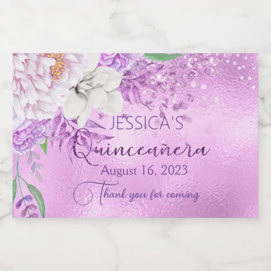 Quinceanera lilac lila Mini-Sparkling Weinkennzeic Schaumweinetikett (Einzelnes Label)