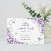 Quinceanera Lilac Lila Silberkleid Blumenbeweis RSVP Karte (Stehend Vorderseite)