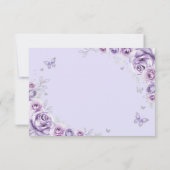 Quinceanera Lilac Lila Silberkleid Blumenbeweis RSVP Karte (Rückseite)