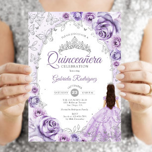 Quinceanera Lilac Lila Silver Floral Einladung