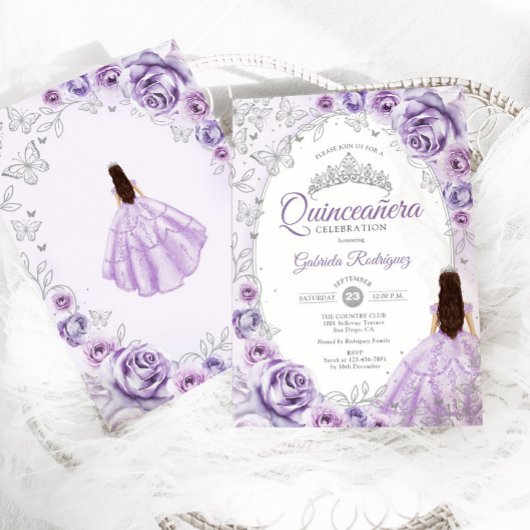 Quinceanera Lilac Lila Silver Floral Einladung