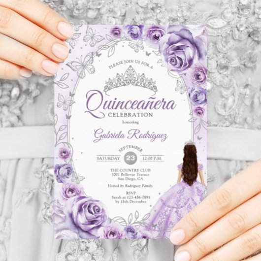 Quinceanera Lilac Lila Silver Floral Einladung