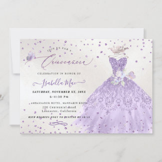 Quinceanera Lilac Lila Silver Glitzer Gown Einladung