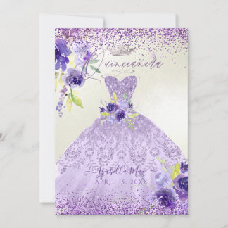 Quinceanera Lilac Lila Silver Glitzer Gown Invit Einladung