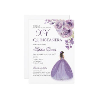 Quinceanera Lilac Purple Dress Floral Princess Einladung