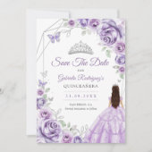 Quinceanera Lilac Purple Roses Dress Silver Save The Date (Vorderseite)