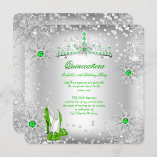 Quinceanera Lime Green Silver Winter Wonderland Einladung