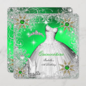 Quinceanera Limon Pearl Silver Winter Schneeflocke Einladung (Vorne/Hinten)